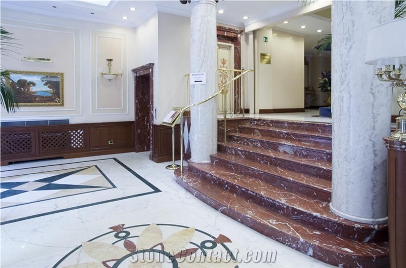 Rosso Diaspro Marble Hotel Stair, Step and Risers, Red Marble Italy Steps & Stairs