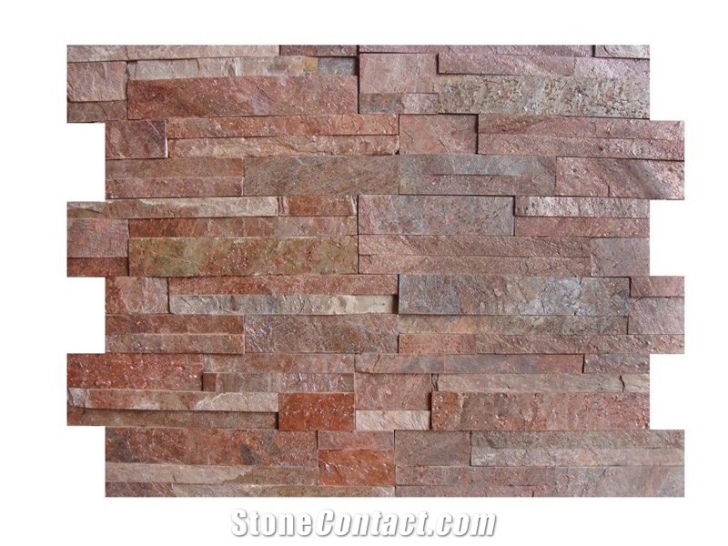 Copper Slate Stacked Wall Panel, Brown Slate India Cultured Stone