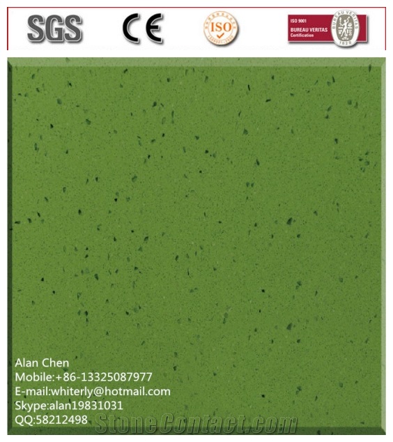 Artificial Quartz Stone Slabs & Tiles, China Green Quartz Stone