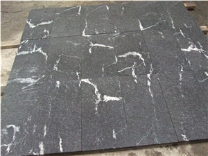 Snow Leopard Tiles Cut to Size Granite Black with White Veins, China Black Granite