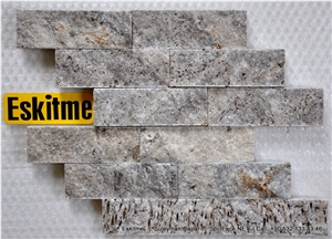 Wall Cladding Split Face Stones Rock Face Wall Tiles Travertine, Grey Silver Travertine Wall Cladding Turkey