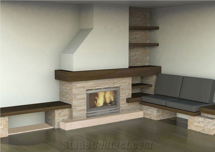 Sliven Sandstone Masonry Fireplace Design