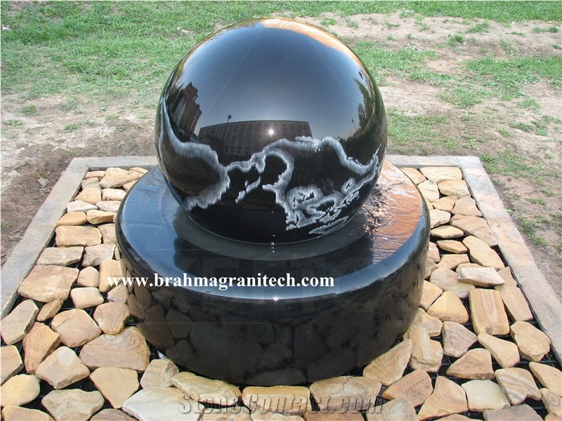 Stone Water Fountain Ball,Garden Founttain,Landscape Fountain, Black Granite Fountain Ball