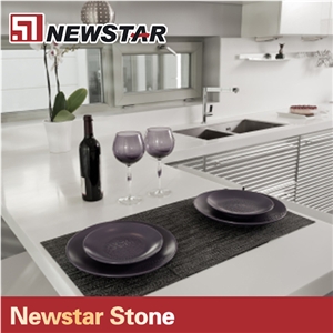 Newstar Pure White Quartz Solid Slab Kitchen Countertop, Brown Kitchen Countertops
