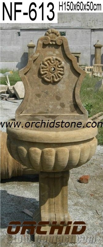 Carved Marble Wall Fountain, Beige Marble Fountain