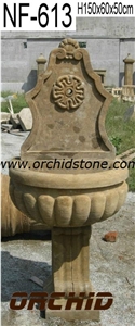 Carved Marble Wall Fountain, Beige Marble Fountain
