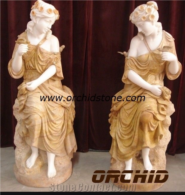 Carved Marble Western Statuary, Beige Marble Sculpture & Statue