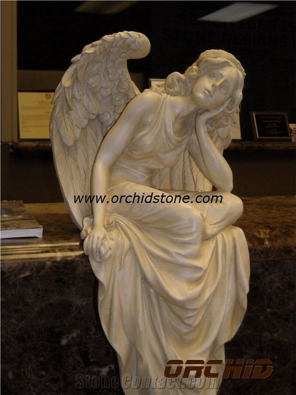 Carved Marble Western Statue, Beige Marble Statues