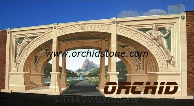 Carved Natural Marble Door Sill & Window Sill, Beige Marble Gates & Fence