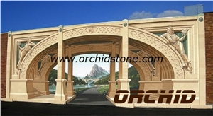 Carved Natural Marble Door Sill & Window Sill, Beige Marble Gates & Fence