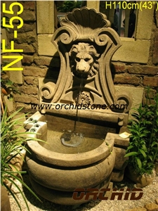 Carved Natural Marble Wall Fountain, Beige Marble Fountain