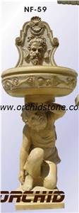 Carved Natural Marble Wall Garden Fountain, Beige Marble Garden Fountains