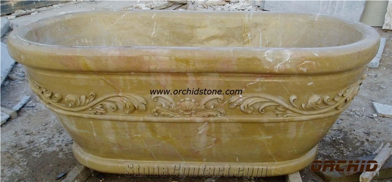 Carved Stone Bath Tub, Beige Marble Bath Tubs
