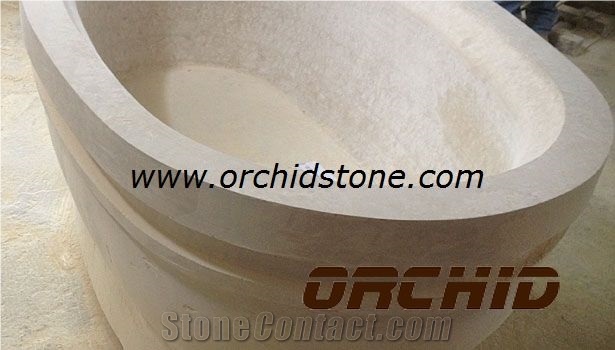 China Beige Carved Natural Marble Solid Surface Bath Tubs