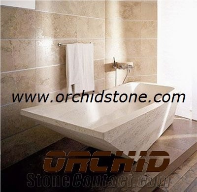China Beige Carved Natural Marble Solid Surface Bathtub, Beige Marble Bathtubs