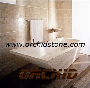China Beige Carved Natural Marble Solid Surface Bathtub, Beige Marble Bathtubs