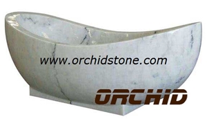 China White Sculptured Natural Marble Solid Surface Bathtub