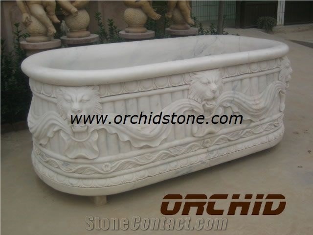 Hand Carved Stone Bath Tub, White Marble Bath Tubs