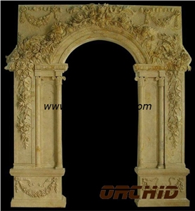 Hand-Sculpted Marble Door Sill, Beige Marble Gates & Fence