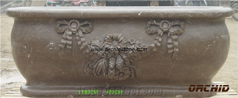 Hand-Sculpted Solid Natural Marble Bathtubs, Brown Marble Bathtubs