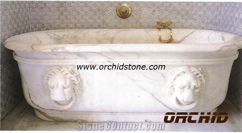 Hand-Sculpted Stone Bathtub, White Marble Bathtubs