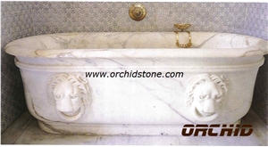 Hand-Sculpted Stone Bathtub, White Marble Bathtubs