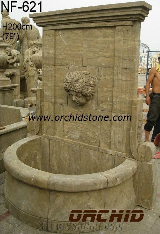 Handcarved Marble Wall Fountains, Beige Marble Fountain
