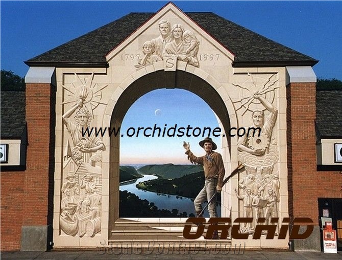 Sculptured Natural Marble Door Sill, Beige Marble Gates & Fence