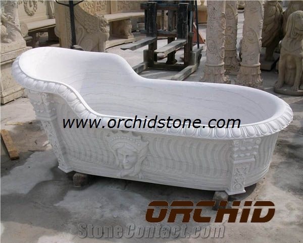 Sculptured Natural White Marble Bathtub, White Marble Bathtubs