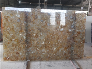 Chrysanthemum Gossil Gem Stone Slabs & Tiles,Yellow Semi Precious Stone Wall Panel,Blue Semi Precious Wall Covering/Interior Decoration for Kitchen/Background/Counter Top