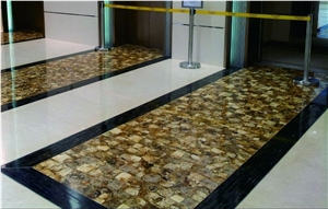 Petrified Wood Gem Stone Floor Tiles,Semi-Precious Tiger Slabs,Brown Tiger Gem Stone