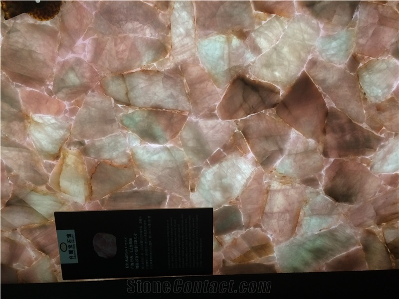 Pink Crystal Gem Stone Slas And Tiles, Pink Crystal Semi Presious Wall Panel, Pink Crystal Home Decor