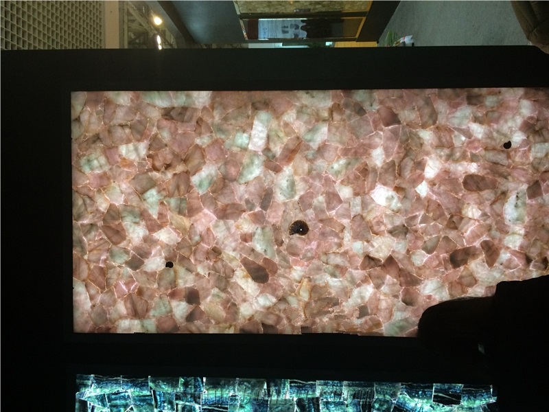 Pink Crystal Translucent Semiprecious Stone,Gemstone Slabs&Tiles,Wall Covering/Interior Decoration for Kitchen/Background