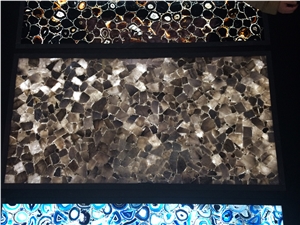 Smoke Grey Crystal Gem Stone,Semi Precious Stone Slabs & Tiles,Grey Semi Precious Wall Panel,Indoor Decor