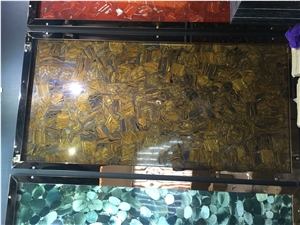 Steel Tiger Gem Stone Slabs & Tiles,Semi-Precious Tiger Slabs,Yellow Tiger Gem Stone for Wall Panel/Kitchen Counter Top