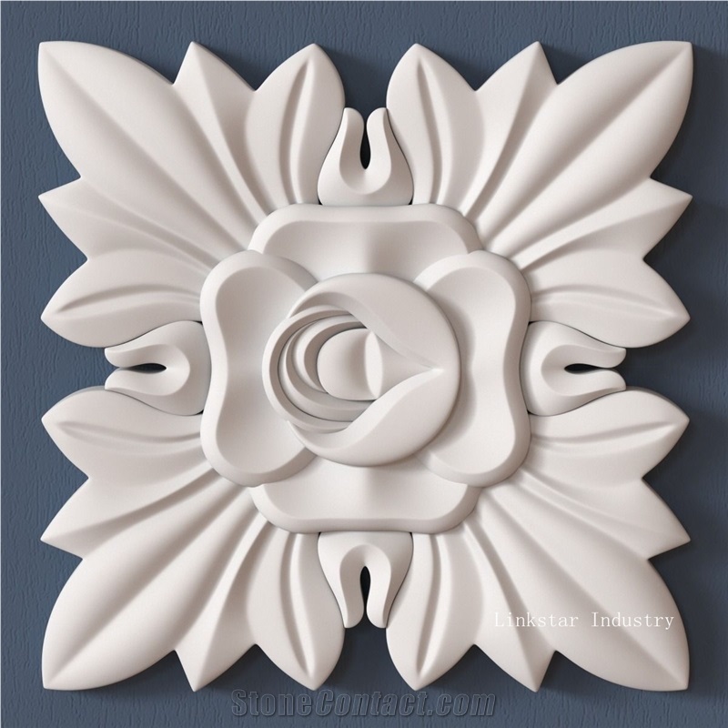 3d Feature Stone Wall Interior Relief Carving Tile, White Limestone Relief Carving