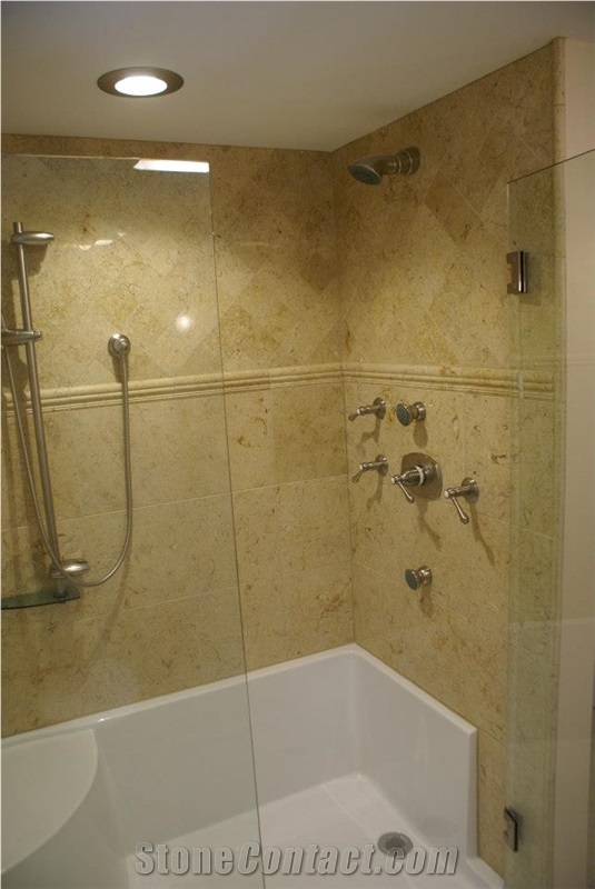 Sandy Creek Limestone Bathroom Design, Shower Wall and Floor Application, Beige Limestone Bath Design Egypt