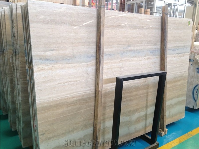 Blue Travertine Polished Slabs, Tiles with Hole Filled, Italy Blue Travertine Slabs