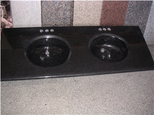 China Black Granite Kitchen Countertops with Under Counter Sinks/Basins, Absolute Black Granite Kitchen Bar Tops