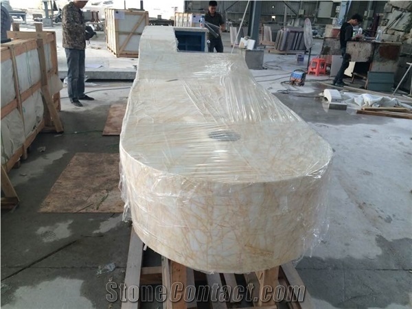 Greece Golden Spider Marble Polished Bar Tops, Gold Beige Marble Worktops for Kitchen, Bar, Work Tops in Round Shape, Tabletops, Natural Stone Reception Tops