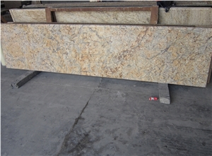 Popular Brazil Cheap Golden Crystal Yellow Granite Polished Kitchen Countertop, Desk,Bench,Desk,Island Worktops with Round/Bullnose Edge Profile, Custom Design Natural Building Stone, Factory
