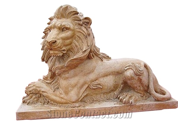 Beige Granite Engraving Stone,Cheap Animal Sculptured Stone,Lions Door Guards,Garden Decoration,Beige Lions Sculptured
