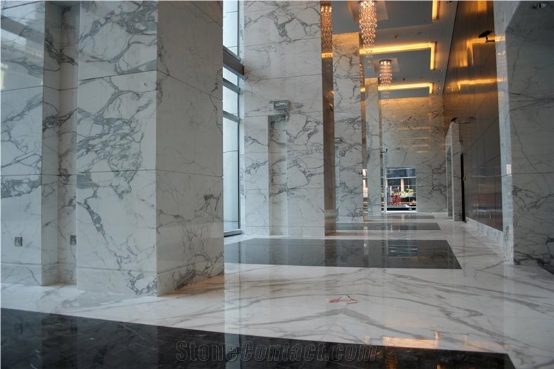 Arabescato Marble Wall and Floor Application Project, Arabescato Cervaiole Marble Walling, Flooring Tiles, White Marble Italy