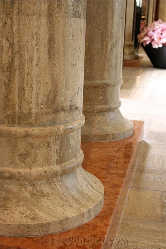 Travertino Romano Classico Carved Column, Beige Travertine Column Italy