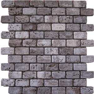 Tumbled Zanjan Beige Travertine Brick Mosaic Mk-007