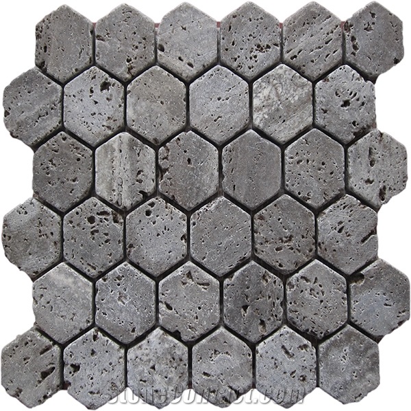 Tumbled Zanjan Beige Travertine Hexagon Mosaic Ak-003