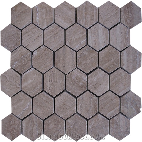 Tumbled Zanjan Beige Travertine Hexagon Mosaic Ak-003