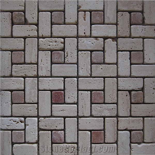 Zanjan Beige Travertine Tumbled Brick Mosaic Mk-006