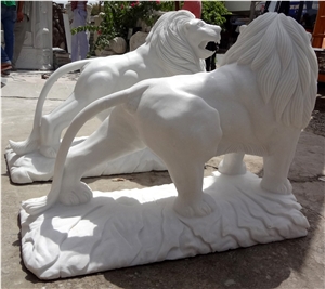 Lion Sculpture, Opal White Marble Sculpture & Statue