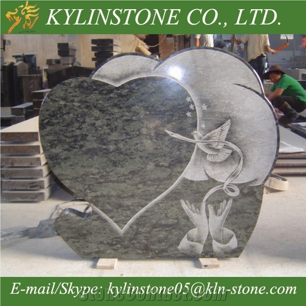 High-Quality Olive Green Granite Engraved Headstone, Green Granite Tombstone